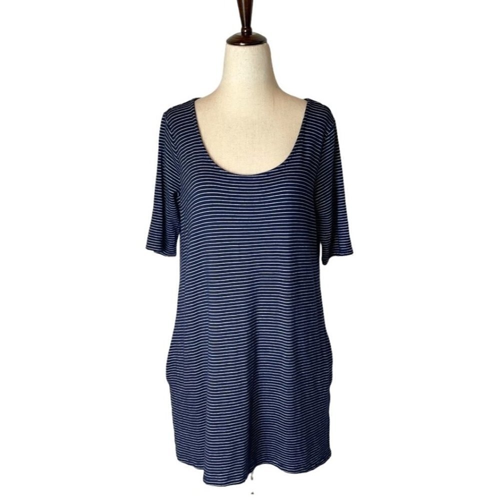 BB Dakota Navy Blue and White Striped Jersey Swing Tunic Mini Dress Size‎ S